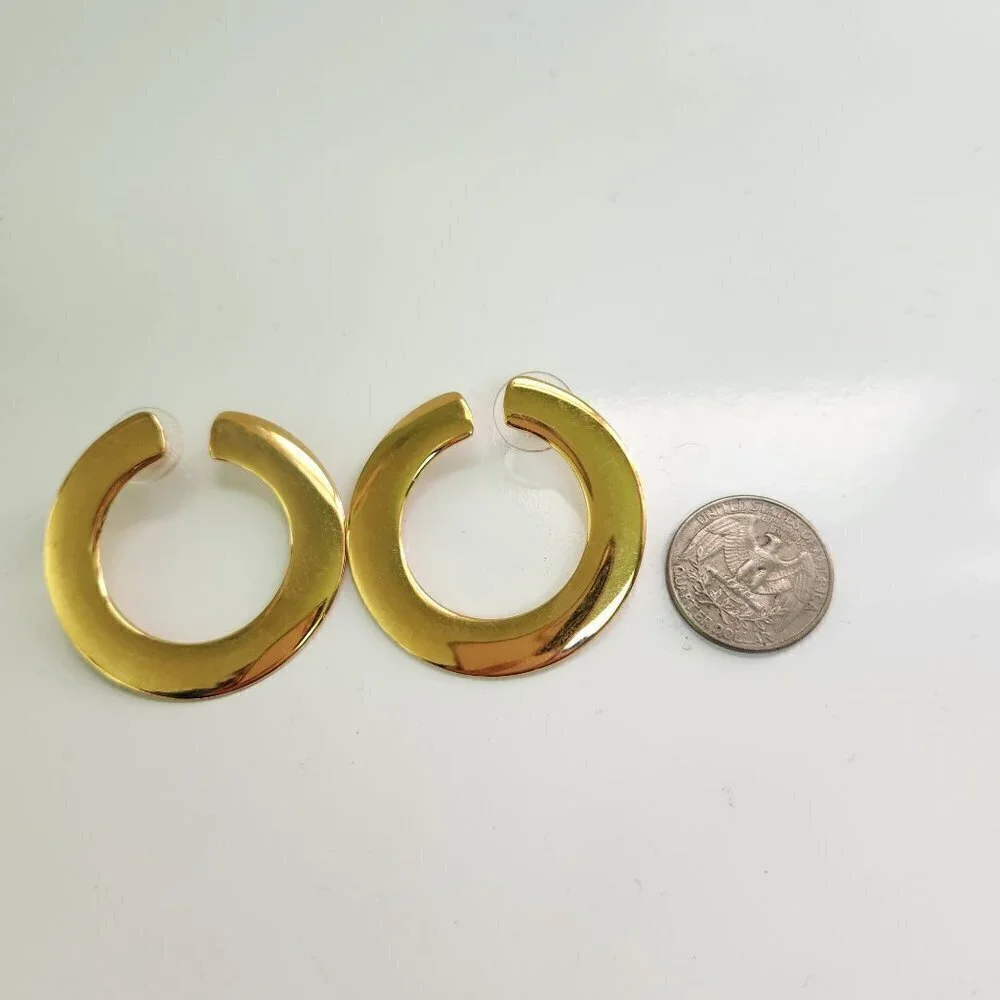 Vintage Flat Goldtone Hoop Stud Earrings